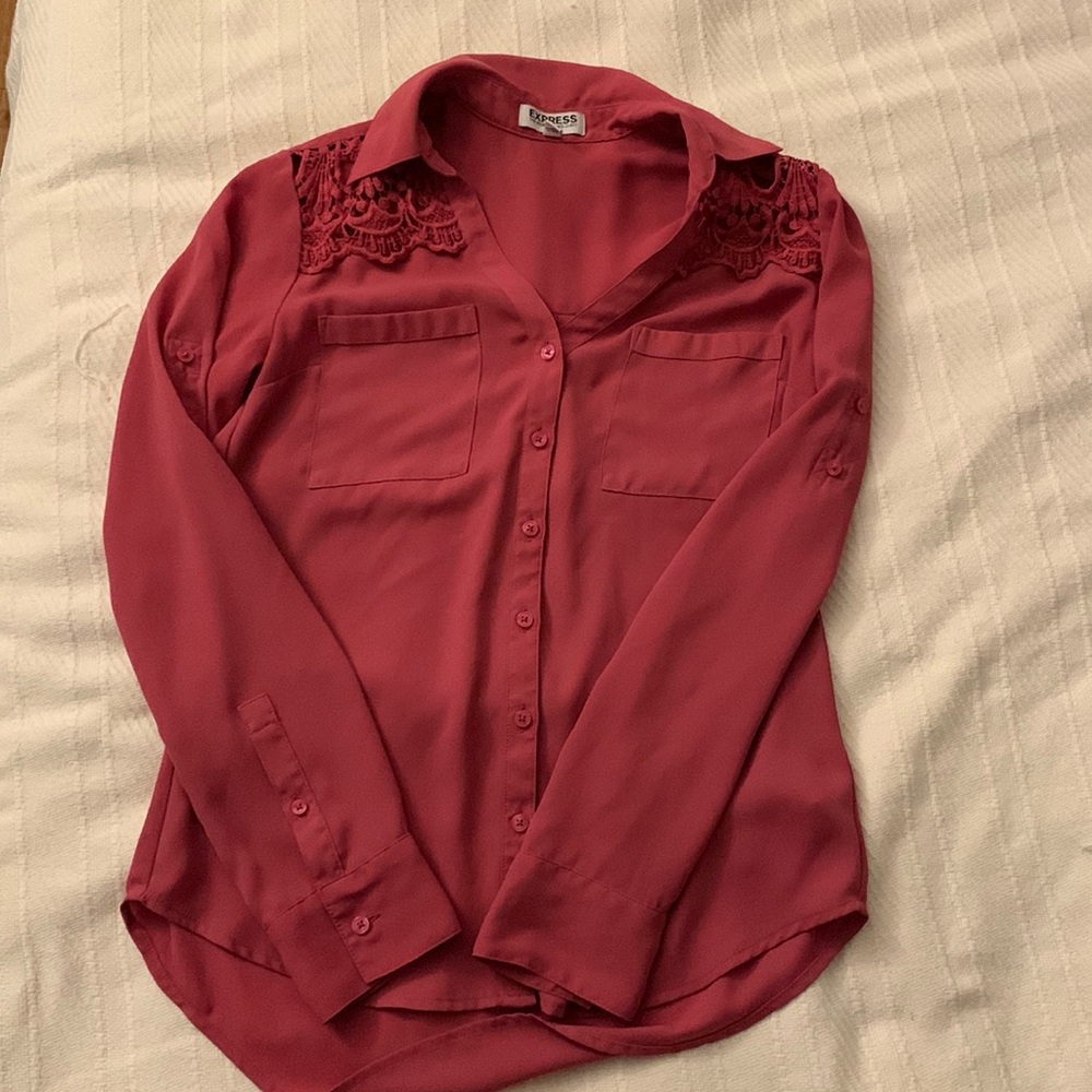 Express Silk Pink Button Up Blouse